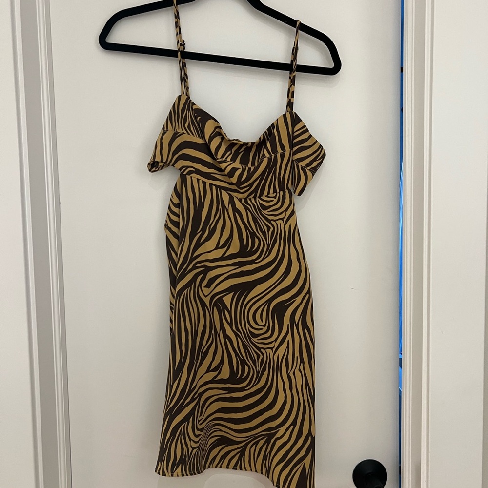 Zebra Print Mini Dress in Tan and Brown